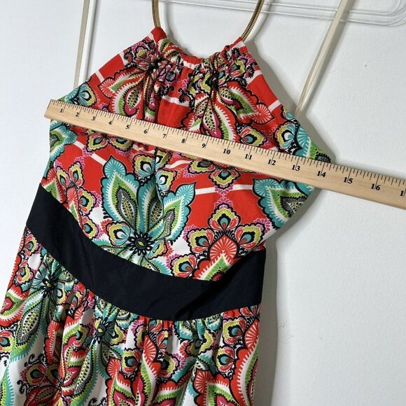 Eliza J Halter Maxi Dress Womens Size 6 Petite 6P Smocked Colorful Vacation - Picture 5 of 11